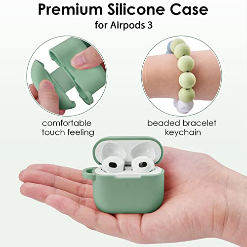 Case for Airpods 3rd Generation (2021), Filoto Cute Apple Airpod 3 Case Cover for Women Girls, Silicone Case with Wristlet Bracelet Keychain Credit Card Holder Purse Accessories (Cactus Green)
