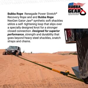 Bubba Rope Heavy-Duty Off-Road Vehicle Tow Recovery Gear Set Renegade Power Stretch Recovery Rope, 3/4” x 20’ & NexGen PRO Gator-Jaw Synthetic Shackles, 3/8” x 6.5” - Desert Tan