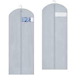mecto garment bags set of 2, dust-proof garment bags for hanging clothes, suit bag for storage and travel with clear window, breathable dress bags for gowns suits coats (grey, 23.3 x 65 inch)