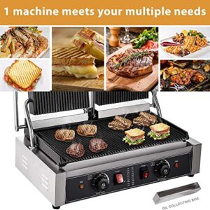 Commercial Sandwich Panini Press,110V 3600W Countertop Panini Grill,Non-Stick Full Grooved Plates Panini Press Grill,Temperature Control 122°F-572°F Electric Sandwich Maker for Hamburgers Steaks