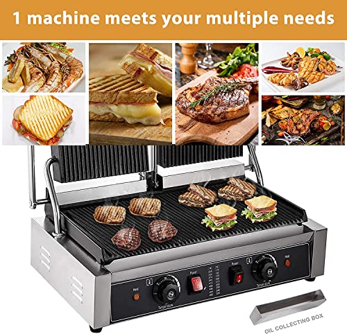 Commercial Sandwich Panini Press,110V 3600W Countertop Panini Grill,Non-Stick Full Grooved Plates Panini Press Grill,Temperature Control 122°F-572°F Electric Sandwich Maker for Hamburgers Steaks