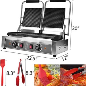 Commercial Sandwich Panini Press,110V 3600W Countertop Panini Grill,Non-Stick Full Grooved Plates Panini Press Grill,Temperature Control 122°F-572°F Electric Sandwich Maker for Hamburgers Steaks