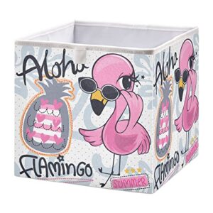 kigai cute flamingo cube storage bins - 11x11x11 in large foldable storage basket fabric storage baskes organizer for toys, books, shelves, closet, home decor