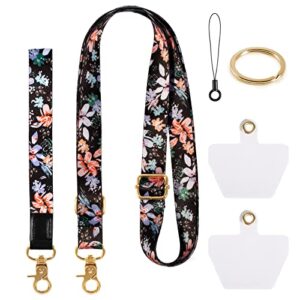 zafolia cell phone lanyard, phone lanyard crossbody, wrist strap, lanyards for keys, universal adjustable shoulder neck straps for iphone case id badges and most smartphones (pretty flowers)