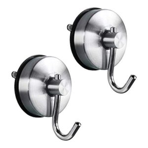 jomola suction cup hook powerful kitchen utensil storage organizer removable shower hooks with suction cup holder for bathroom towel hanger stainless steel brushed finish, 2pcs