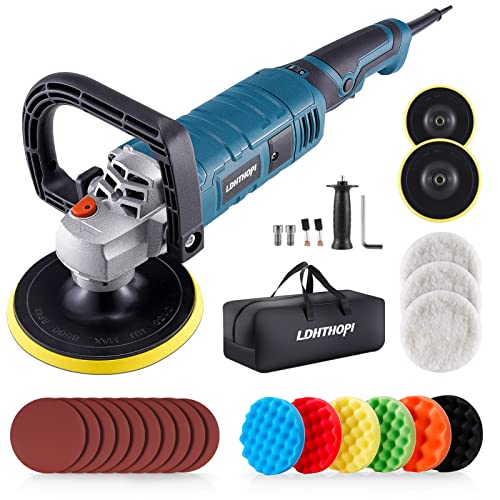 LDHTHOPI Buffer Polisher, 1600W 7 Inch/6 Inch Rotary Buffer Polisher Waxer, 7 Variable Speed 1000-3500 RPM, Detachable Handle for Car, Boat Sanding, Polishing, Waxing