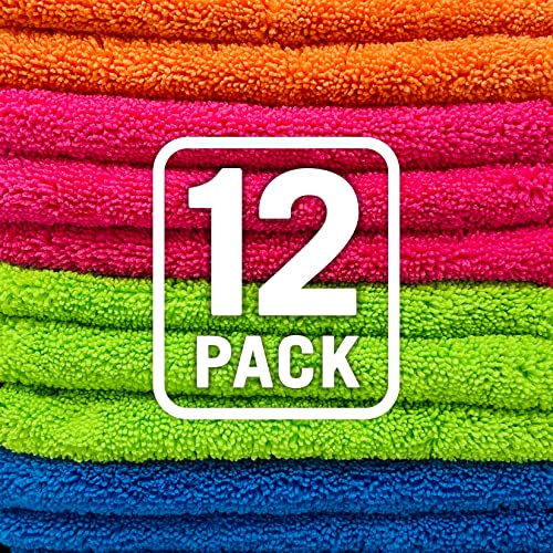 12 Pack Microfiber Cloth Kit Boat and Auto Microfiber Cleaning Cloth for Cars, Boats, House Lint Free Microfiber Cleaning Cloth Microfiber Towel Bulk Set Thick Large Cloths