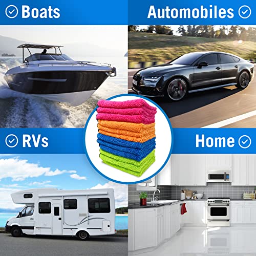 12 Pack Microfiber Cloth Kit Boat and Auto Microfiber Cleaning Cloth for Cars, Boats, House Lint Free Microfiber Cleaning Cloth Microfiber Towel Bulk Set Thick Large Cloths