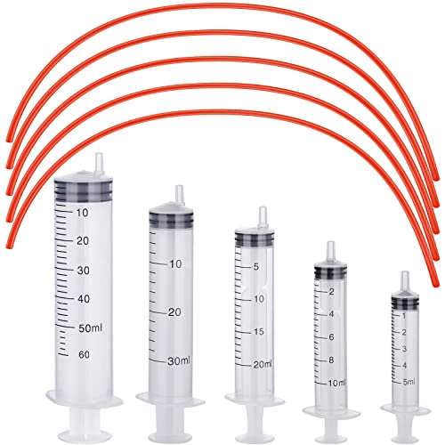 10 Pack Puppy Kitten Feeding Tube Kit Include 5 Pack 8 FR Red Rubber Puppy Feeding Tube and 5 Pack Clear Kitten Feeding Syringe 5 ML 10 ML 20 ML 30 ML 60 ML for Feeding Goat Kitten Puppy Small Animals