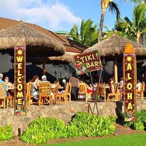 Tiki Bar Sign Hawaiian Luau Party Decoration Supplies Wooden LED Light Tiki Bar Plaque for Aloha Hawaii Luau Tropical Birthday Party Tiki Decorations Tiki Totem Hut Hanging Sign for Home Bar Kitchen