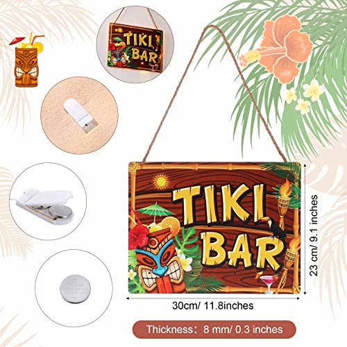 Tiki Bar Sign Hawaiian Luau Party Decoration Supplies Wooden LED Light Tiki Bar Plaque for Aloha Hawaii Luau Tropical Birthday Party Tiki Decorations Tiki Totem Hut Hanging Sign for Home Bar Kitchen