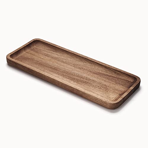 Bathroom Vanity Tray, Acacia Wood Counter Tray, Toilet Tank Tray, Appetizer Charcuterie Snack Serving Board, 13.8 x 5.5 x 0.8 inch