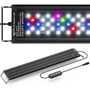 seaoura led aquarium light for plants-full spectrum fish tank light with timer auto on/off, 18-24 inch, adjustable brightness, white blue red green pink leds with extendable brackets for freshwater