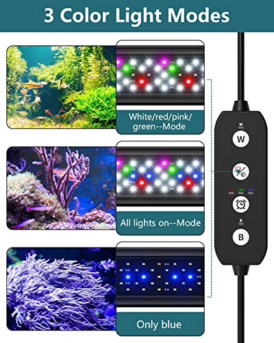 SEAOURA Led Aquarium Light for Plants-Full Spectrum Fish Tank Light with Timer Auto On/Off, 18-24 Inch, Adjustable Brightness, White Blue Red Green Pink LEDs with Extendable Brackets for Freshwater