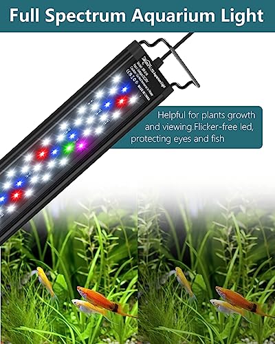 SEAOURA Led Aquarium Light for Plants-Full Spectrum Fish Tank Light with Timer Auto On/Off, 18-24 Inch, Adjustable Brightness, White Blue Red Green Pink LEDs with Extendable Brackets for Freshwater