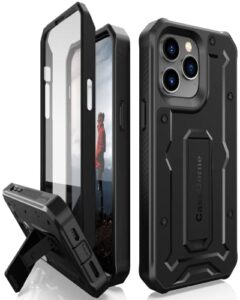 caseborne v compatible with iphone 14 pro max case - military grade full-body rugged with kickstand and built-in screen protector - black