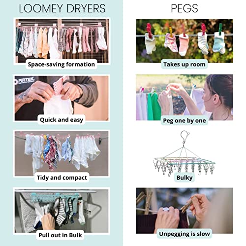 Loomey Plastic Laundry Dryer Hanger Clips Highly Suitable for Socks, Underwear, Small and Baby Clothes, Nappy, Bibs Sturdy Gripping Slip Resistant Plastic pegs for Washing line (4X17 Pins) (Cream)