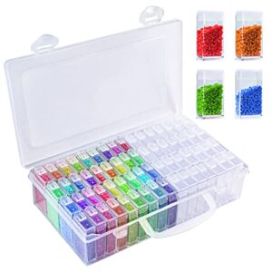diamond painting storage containers, 64 slots bead storage containers with 140pcs label for diamond art organizer, bead and seed storage box (64 grids)