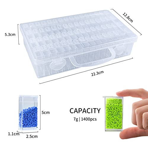 Diamond Painting Storage Containers, 64 Slots Bead Storage Containers with 140pcs Label for Diamond Art Organizer, Bead and Seed Storage Box (64 Grids)