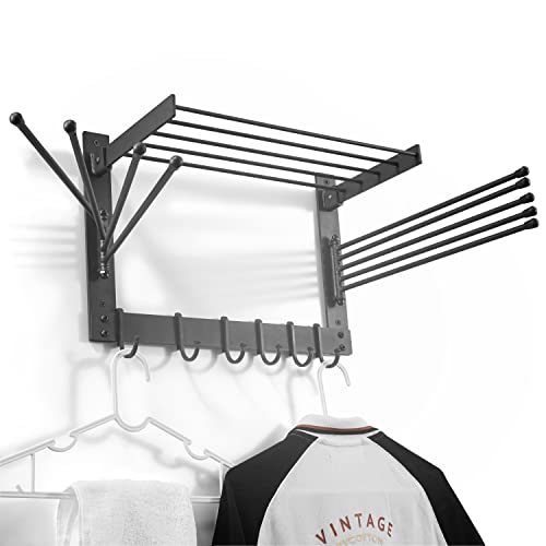 BATODA Laundry Clothes Drying Rack - Wall-Mounted Steel Laundry Clothes Organizer - Dryer Racks for Laundry Drying - Swivel Towel Hanger for Laundry Room - Space Saver in Bathroom (Steel)