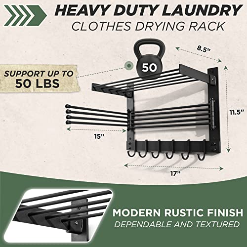 BATODA Laundry Clothes Drying Rack - Wall-Mounted Steel Laundry Clothes Organizer - Dryer Racks for Laundry Drying - Swivel Towel Hanger for Laundry Room - Space Saver in Bathroom (Steel)