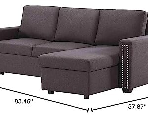 Tulib Reversible Sectional Sleeper Sofa with Storage Chaise, L-Shape 3 Seat Velvet Corner Couch with Pulled Out Bed, for Living Room, Office, 83 Dark Gray