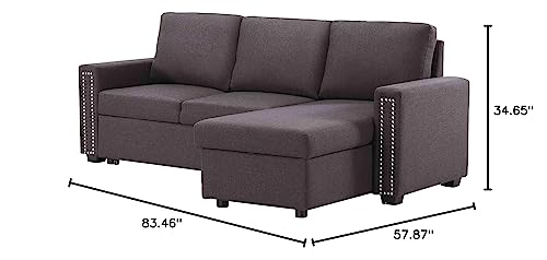 Tulib Reversible Sectional Sleeper Sofa with Storage Chaise, L-Shape 3 Seat Velvet Corner Couch with Pulled Out Bed, for Living Room, Office, 83 Dark Gray