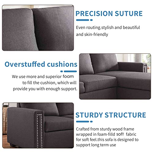 Tulib Reversible Sectional Sleeper Sofa with Storage Chaise, L-Shape 3 Seat Velvet Corner Couch with Pulled Out Bed, for Living Room, Office, 83 Dark Gray