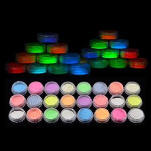 baiyiyi glow in the dark powder,pack of 24 luminous pigment powder night fluorescent uv neon color changing pigment dust for diy nail art slime resin acrylic paint ink non-toxic