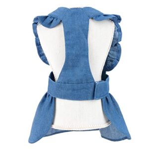 SMALLLEE_LUCKY_STORE Dog Denim Harness Dress, Ruffles Puppy Princess Dress for Small Medium Dog Cat Girls Adjustable Pet Jean Skirt with D-Ring Female Dog Clothes Summer Apparel,Dark Blue,XS