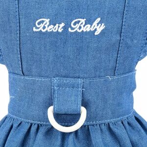 SMALLLEE_LUCKY_STORE Dog Denim Harness Dress, Ruffles Puppy Princess Dress for Small Medium Dog Cat Girls Adjustable Pet Jean Skirt with D-Ring Female Dog Clothes Summer Apparel,Dark Blue,XS