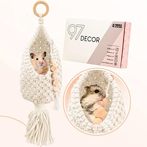 97 DECOR Rat Hammock for Cage - Hamster Hammock, Ferret Hammock for Cage Sleep Sack, Guinea Pig Hide, Hanging Hamster Beds, Small Animal Hammocks for Rats & Ferrets, Pet Rat Cage Accessories (Macrame)