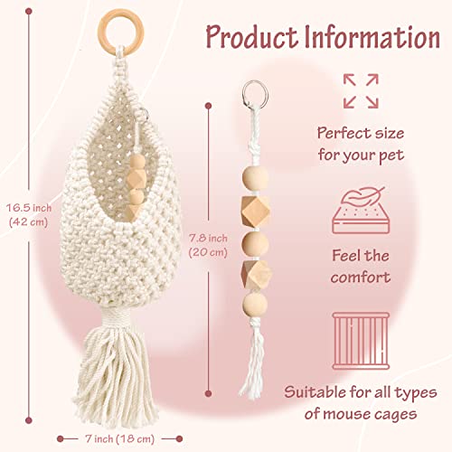 97 DECOR Rat Hammock for Cage - Hamster Hammock, Ferret Hammock for Cage Sleep Sack, Guinea Pig Hide, Hanging Hamster Beds, Small Animal Hammocks for Rats & Ferrets, Pet Rat Cage Accessories (Macrame)