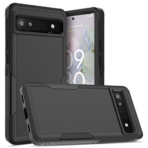 bisbkrar case for google pixel 6a 5g, commuter phone case [military grade] 2 in 1 shockproof rugged protective, heavy duty cover for pixel 6a 5g black(without built-in screen protector)