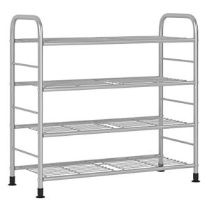 FKUO 4-Tier Shoe rack for closet Metal free standing shoe racks Unit Tall Shoe Storage Organizer Shelf for 12 Pairs, for Entryway, Hallway, Dorm Room (Gray, 4 Tier)