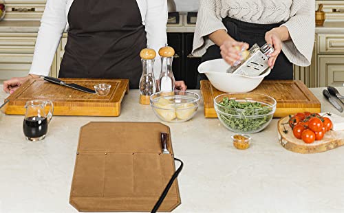 Denifiter Knife Roll, Professional Chef's Knife Bag with Anti Cutting Fabric Inside & 4 Knife Slots Heavy Duty 16oz Waxed Canvas (Khaki)