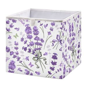 kigai storage basket cubes 11 in,purple lavender flowers foldable fabric bins shelves toy storage box closet organizers for nursery,utility room, storage room