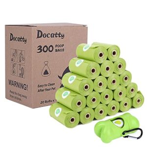 docatty dog poop bags, 20 rolls, 300 bags, 9 x 13 inch waste dog bag refill rolls for poop with dispenser, extra thick, leak proof, scented dog waste bags for dogs and cats