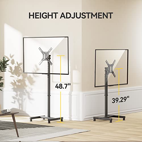 AM alphamount Floor TV Stand for 13-50 inch Flat & Curved TVs up to 44 lbs, Height Adjustable Monitor Floor Stand with Max VESA 200x200, Portable TV Mount Stand for Living Room, Bedroom, APFS01