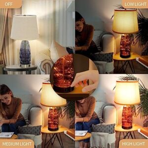 YAMEIWAN Bedside Lamps Set of 2 for Bedroom - Nightstand Lamps with 20W QC3.0 USB Charging Ports - Table Lamp with 3-Way Dimmable Touch Control for Living Room, Modern Glass and Fairy Lights