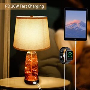 YAMEIWAN Bedside Lamps Set of 2 for Bedroom - Nightstand Lamps with 20W QC3.0 USB Charging Ports - Table Lamp with 3-Way Dimmable Touch Control for Living Room, Modern Glass and Fairy Lights