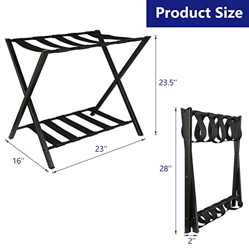 H-A 2 Tiers Metal Luggage Rack Foldable Suitcase Luggage Stand with shoe shelf for Home Bedroom Hotel 200lbs Capacity, Black