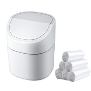 mini desk trash can with lid with trash bags 180 pcs swing-lid tiny countertop garbage bin small table top plastic covered waste basket