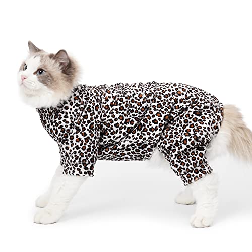 Harikaji Leopard Cat Pajamas, Doggy Kittens Jammies Onesie PJS, Dog Cat Shirt Stretchable Dog Jumpsuit Bodysuit L