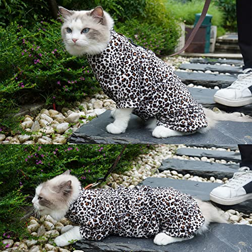 Harikaji Leopard Cat Pajamas, Doggy Kittens Jammies Onesie PJS, Dog Cat Shirt Stretchable Dog Jumpsuit Bodysuit L