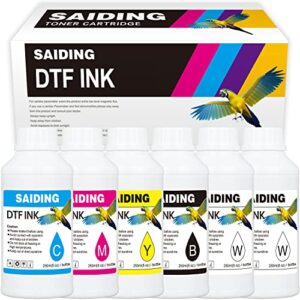 saiding premium dtf ink refill for inkjet printers heat transfer film printing(250ml*6,kcmy 2wh)