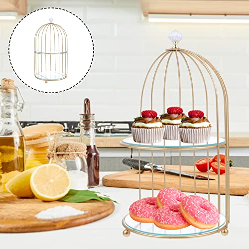 DOITOOL Gold Bird Cage Cake Stand 2 Tier Serving Tray, 2 Tier Cupcake Stand for Dessert Table Display, Tiered Serving Tray for Party Wedding Baby Shower for Cupcakes Fruits Dessert Snacks ( 2 Tier )