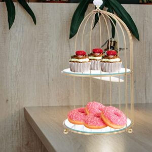 DOITOOL Gold Bird Cage Cake Stand 2 Tier Serving Tray, 2 Tier Cupcake Stand for Dessert Table Display, Tiered Serving Tray for Party Wedding Baby Shower for Cupcakes Fruits Dessert Snacks ( 2 Tier )