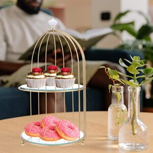 DOITOOL Gold Bird Cage Cake Stand 2 Tier Serving Tray, 2 Tier Cupcake Stand for Dessert Table Display, Tiered Serving Tray for Party Wedding Baby Shower for Cupcakes Fruits Dessert Snacks ( 2 Tier )