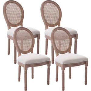 virabit french dining chairs set of 4, rattan farmhouse upholstered dining chairs with curved backrest and beautifully carved solid woodframe for living room, kitchen, restaurant